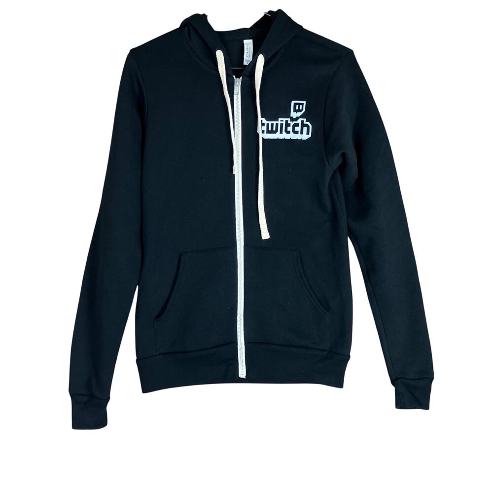 Bella Canvas Unisex Jacket Black Full Zip 'Twitch' Logo Hooded Pockets XSmall